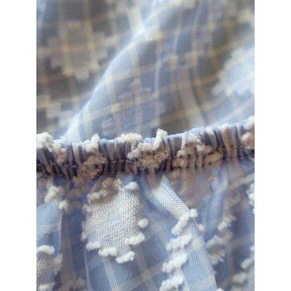 Democracy Blouse Womens XL Blue Patterned Textured Gathered Sleeve Ruffle Blue W - Picture 8 of 11